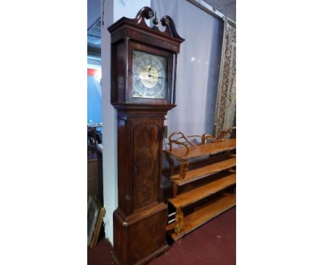 A George III mahogany longcase clock by Hodgson, Preston, the brass dial with painted chapter ring having Roman and Arabic nu