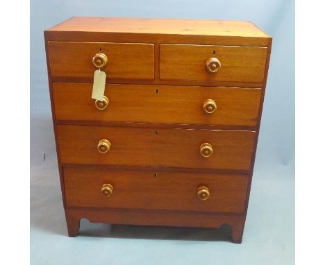 A 19th century mahogany and pine chest, with two short over three long drawers, raised on bracket feet, H.104 W.89 D.45cm 