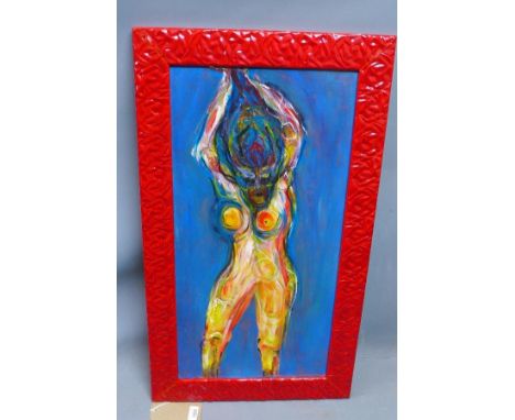 After Igor Fyodorovich Stravinsky, 'The Firebird', portrait of a nude lady, oil on board, 71 x 36cm 