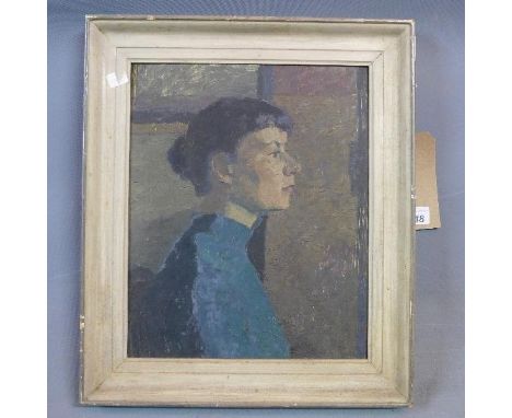 Barbara Lilley, portrait study of a lady, oil on board, H.32 W.35cm 