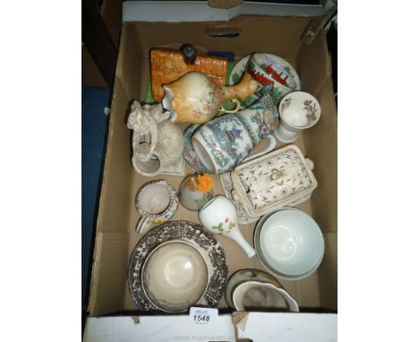 A quantity of china including a Beswick cheese dish and lid, a small Poole jug, Wedgwood posy vase, sugar sifter, miscellaneo