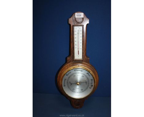 A 1930's Oak Barometer/thermometer.