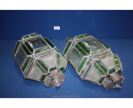 A pair of leaded light green glass wall Lights.