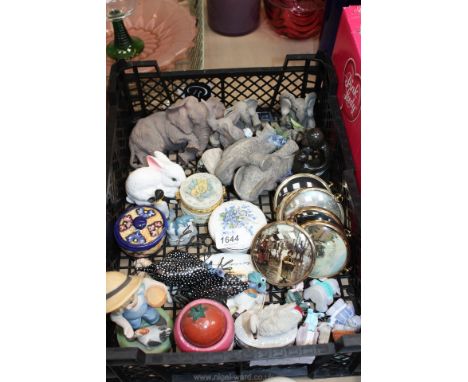 A quantity of china including Tusker Elephants, Midwinter pin dish, Rabbit, stone figure etc.