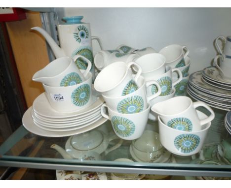 A J &amp; G Meakin 1960's Tea and Coffee sets, white ground with turquoise geometric design, unused 