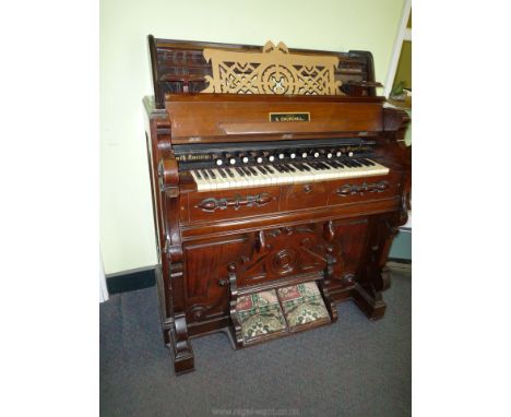 A South American Organ Company, Boston USA Mahogany cased 4 1/2 octave Harmonium with twelve stops, imported by S. Churchill