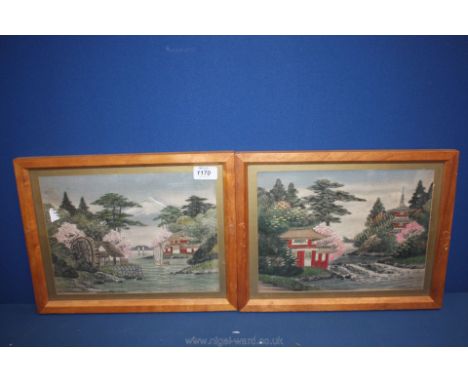 A pair of vintage Japanese embroideries.