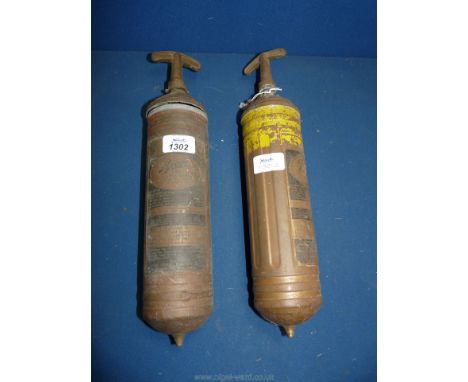 A pair of vintage brass 'Pyrene' fire extinguishers (classic car)