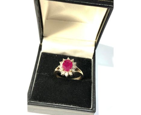 9ct gold 0.50ct diamond ruby halo ring weight 4.7g 