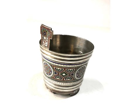 Fine Antique Russian silver and enamel glass holder measures approx height 8cm by 6cm at widest point full russian silver hal