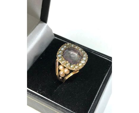 Antique gold Georgian crystal stone set and seed-pearl mourning ring please see images for details as they are part of the de