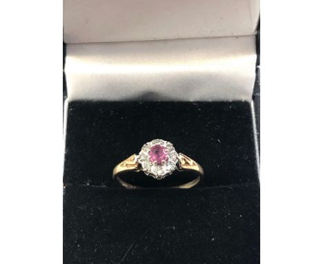 9ct gold diamond and ruby halo ring weight1.5g 