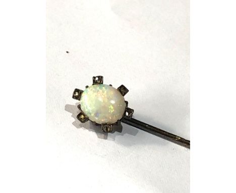 9ct gold pin  opal &amp; old  cut rose diamond stick pin 