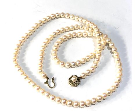 9ct gold and rose diamond set clasp cultured pearl necklace measures approx 72cm long weight 41g 