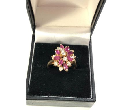 14ct gold ruby &amp; diamond fancy cocktail ring weight 4.8g,&nbsp;Overall good condition