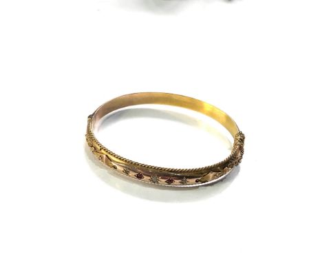 9ct gold rose cut diamond &amp; ruby bangle weight 10g,&nbsp;Overall good condition