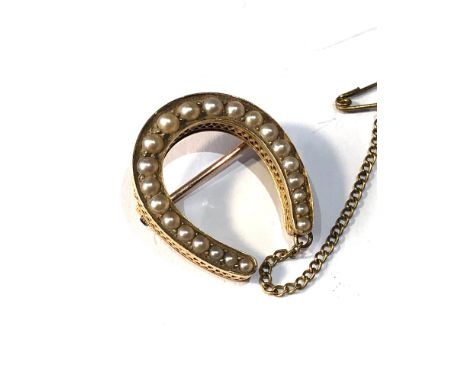 Antique 15ct gold seed pearl horse shoe brooch weight 4.6g 