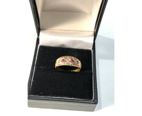 15ct gold antique diamond, ruby and seed pearl ring weight 2.8g 