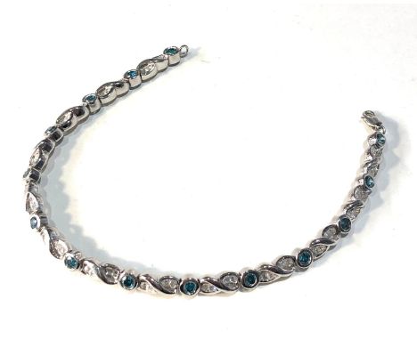 18ct white gold diamond and blue stone bracelet (1 panel missing diamonds as shown weight 15.3g 