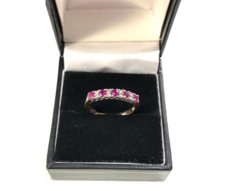 9ct gold diamond ruby half eternity ring weight 1.8g 