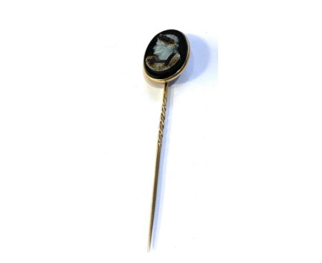 Antique hard-stone cameo gold Stick Pin measures approx 8.5cm long head measures approx 24mm by 18mm weight 5g,&nbsp;there ar