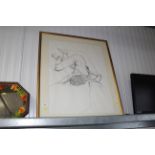 A gilt framed pencil sketch of a figure