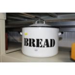 An enamel bread bin