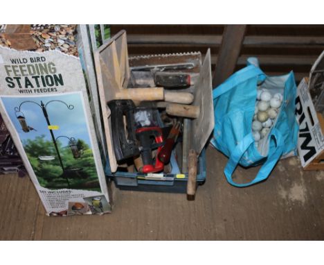 A box containing various hand tools