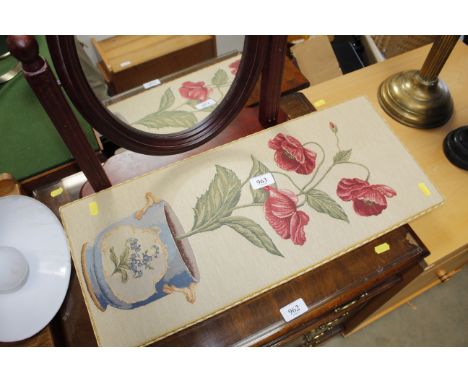 A tapestry panel decorated with poppies and swing framed mirror 