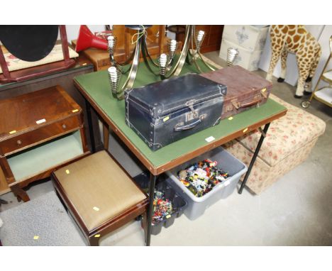A folding card table