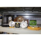 An oak cased two hole mantel clock and various oth