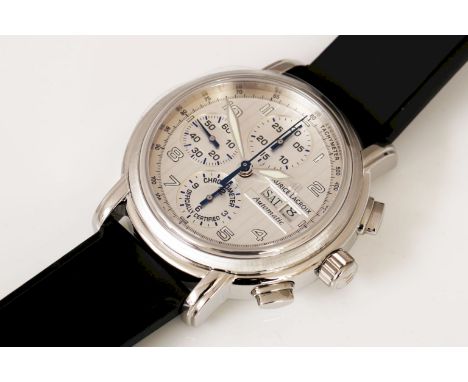 rundes Stahlgehäuse mit silbernem Zifferblatt, Datumsanzeige auf der ¨3¨, Chronometer, Tachymeter, Automatic-Werk, rückseitig