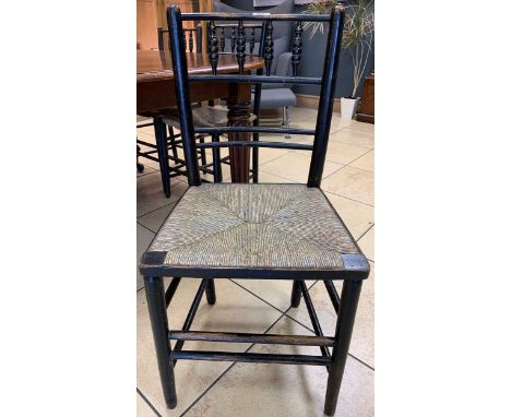 A set of six late 19th century Sussex type ebonised dining chair with bobbin turned spindles (6)
