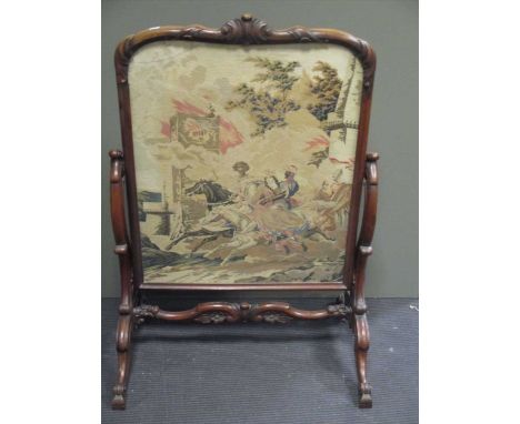 A Victorian rosewood framed needlework firescreen 70cm wide together with an Edwardian mahogany envelope table (2)