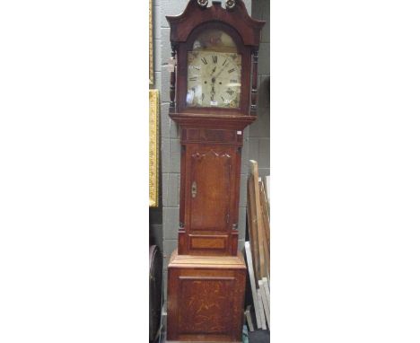 A 19th century 8 day oak &amp; mahogany inlaid longcase clock, the case door with makers stamp "...................," the arc