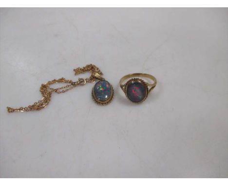 A suite of opal set jewellery consisting of ring, earstuds and pendant and chain, together with a collection of cameo set jew