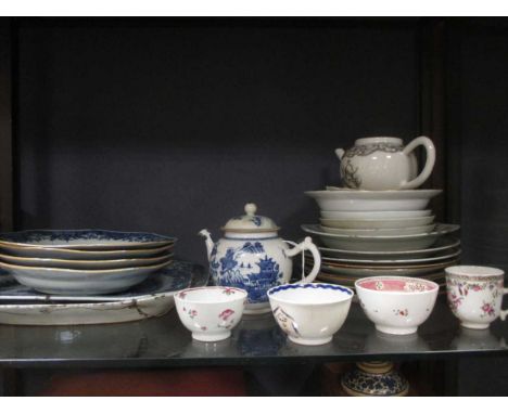 Two 18th century Chinese small blue &amp; white meat plates, four similar bowls and various other export china