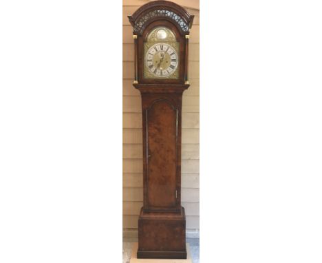 A mid-18th century walnut 8 day&nbsp;longcase&nbsp;clock, the hood with fretwork frieze to the break arch, 12inch (30.5cm) br