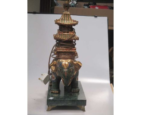 With green column and an elephant pagoda gilt polychrome lamp (2)