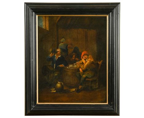 Peasants drinking and smoking a pipe in a tavern, oil on canvas (Dimensions: 36.5 x 29.5 cm)(36.5 x 29.5 cm)Condition report: