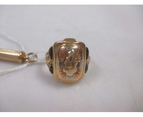 A 9ct gold swivel action pocket toothpick together with an American college ring dated 1951 and stamped '10K' (Qty: 2)