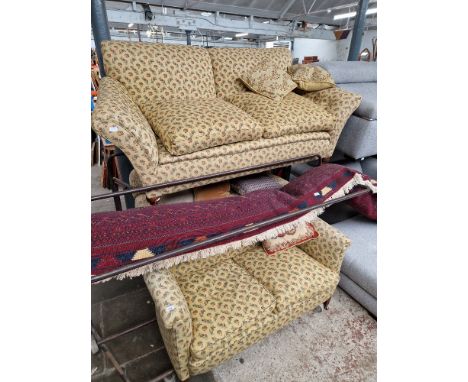 Three two seater sofas with patterned upholstery. The dimensions of each sofa (approximately) are as follows: H: 73cm, W: 126