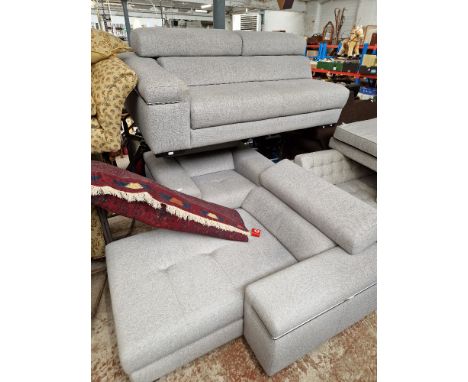 A modern grey L shaped sofa and matching armchair by VyM. Dimensions (approx): Sofa- height 73cm-88cm, width 315cm and depth 