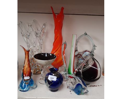 10 art glass items including Murano, Caithness etc. tallest item 39cm high 