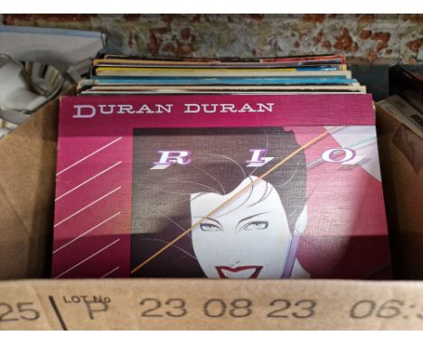 A box of rock and pop LPs to include Duran Duran, Michael Jackson, etc. 