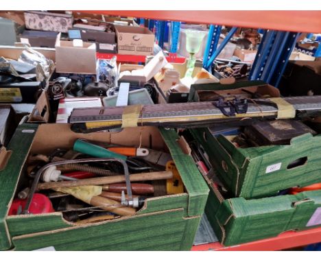 Four boxes of mixed tools, hand tools, joiners tools, etc. 