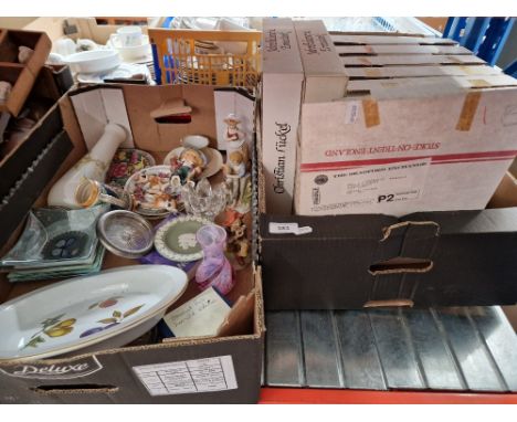 A box of collectors plates to include Spode and a box of various ceramics and glass to include Wedgwood, etc. 