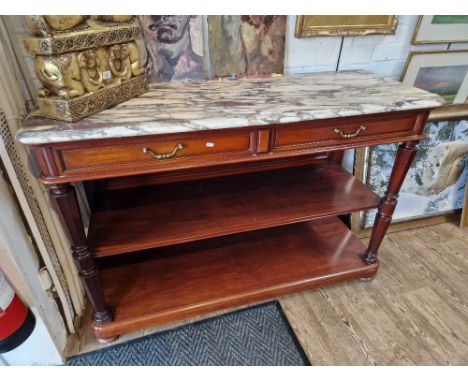 A pair of 19th century mahogany and marble top buffet/serving tables, height 99cm and width 150cm (approx) 