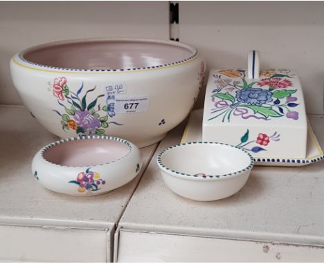 Poole pottery - large bowl 24.5cm diameter and 11cm deep together with 3 other pieces 