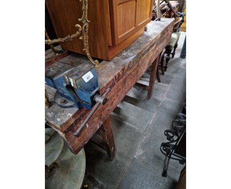 A pine work bench with Record No.2 vice attached. 